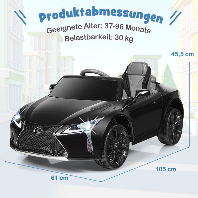 Bērnu elektromobilis ar 2.4G tālvadības pulti, LED gaismām un mūziku, Lexus LC500 bērnu transportlīdzeklis, melns