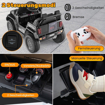 Bērnu elektriskais džips ar dubulto motoru, lēnu iedarbināšanu un 4 atsperu piekari, melns