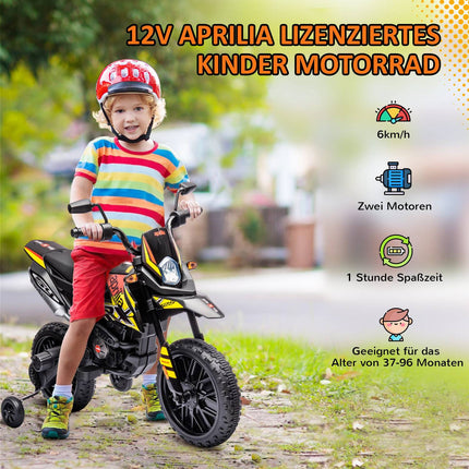 Electric motorcycle for children, 12V, music and training wheels, 6 km/h