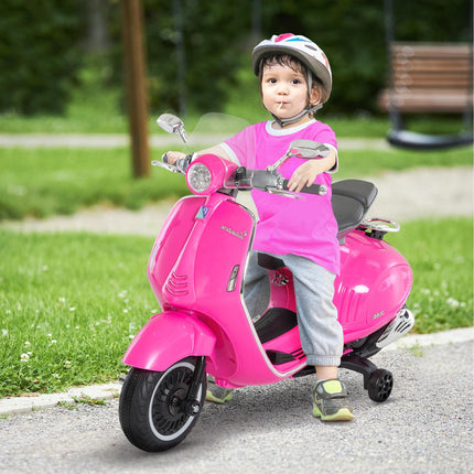 Bērnu elektriskais motocikls, 6 V bērnu motocikls ar lukturi, mūziku, pārnesumu braukšanai uz priekšu un atpakaļ, treniņriteņiem, kravnesība 30 kg, elektriskais motocikls 3-6 gadus veciem bērniem, rozā