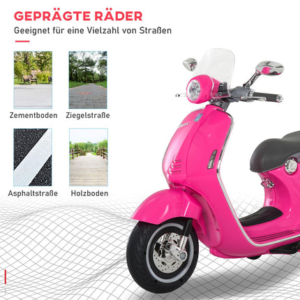 Bērnu elektriskais motocikls, 6 V bērnu motocikls ar lukturi, mūziku, pārnesumu braukšanai uz priekšu un atpakaļ, treniņriteņiem, kravnesība 30 kg, elektriskais motocikls 3-6 gadus veciem bērniem, rozā