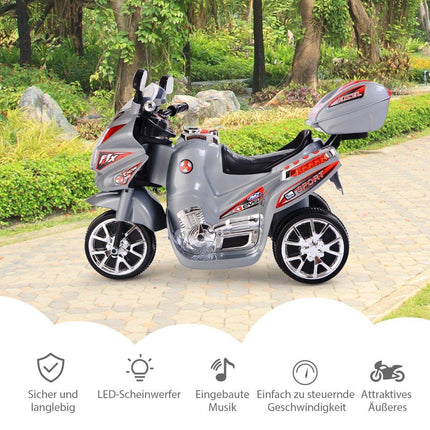 Bērnu motocikls 6 V elektriskais motocikls ar mūziku un priekšējiem lukturiem bērniem pelēks