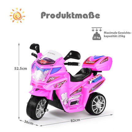 Bērnu motocikls 6 V elektriskais motocikls ar mūziku un priekšējiem lukturiem bērniem rozā krāsā