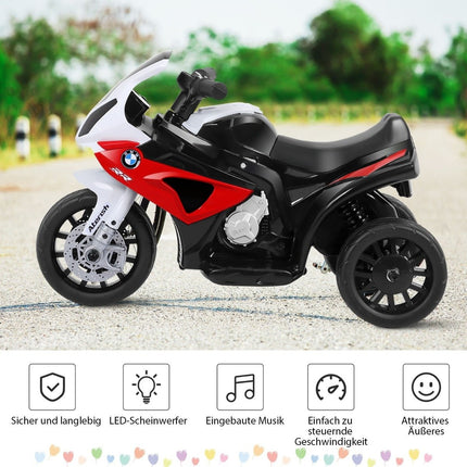 Bērnu motocikls ar treniņriteņiem, 6 V elektriskais motocikls ar mūziku, 66 x 37 x 44,5 cm, sarkans