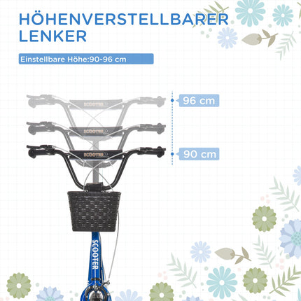 Adjustable kick scooter for children with brake and basket