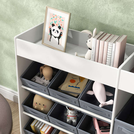 Toy shelf for children with 11 fabric drawers, 105x30x80 cm