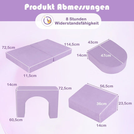 Bērnu dīvāns, 8 daļu rotaļu dīvāns, izgatavots no putuplasta klucīšiem ar ērtu zamšādas audumu, violetā krāsā