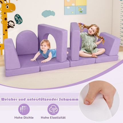 Bērnu dīvāns, 8 daļu rotaļu dīvāns, izgatavots no putuplasta klucīšiem ar ērtu zamšādas audumu, violetā krāsā