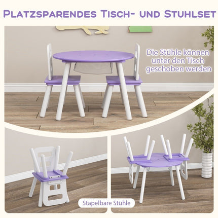 Bērnu galds ar 2 krēsliem, 3 daļas. Bērnu sēdvietu komplekts no koka, bērnu sēdvietu komplekts ar noņemamu galda pārvalku, violets
