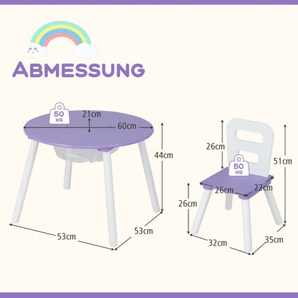 Bērnu galds ar 2 krēsliem, 3 daļas. Bērnu sēdvietu komplekts no koka, bērnu sēdvietu komplekts ar noņemamu galda pārvalku, violets