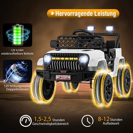 Bērnu kravas automašīna ar 12 V akumulatoru uzlādējamu elektrisko automašīnu ar tālvadības pulti, balta