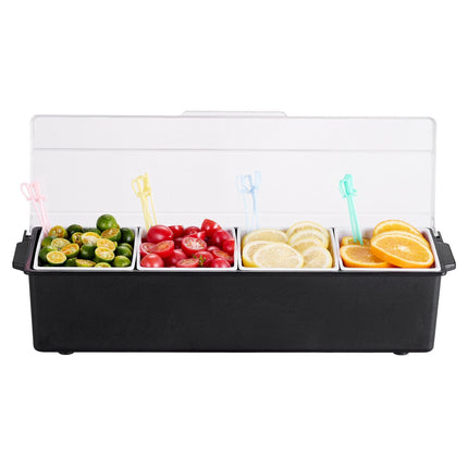 Chilled Condiment Server, 4-Compartment, Ice-Cooled Lid