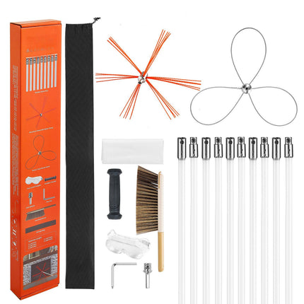 Chimney Sweep Kit, 10m Extendable Rods, Dual Brush Heads