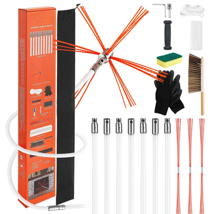Chimney Sweep Kit, 7m Extendable Rod, 90 Bend Brush