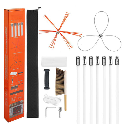 Chimney Sweep Kit, 7m Extendable Rod, Dual Brush Heads