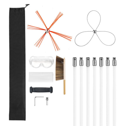 Chimney Sweep Kit, 7m Extendable Rod, Dual Brush Heads