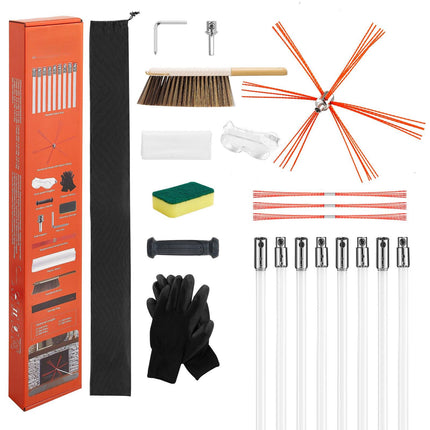 Chimney Sweep Kit, 8m Extendable Rod Brush with Goggles