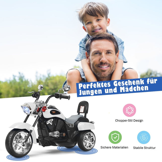 Čopera stila motocikls ar akumulatoru darbināms motocikls 91 x 48 x 64 cm balts + melns