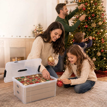 Christmas Bauble Storage Box with Carry Handle, 3 Levels, Transparent