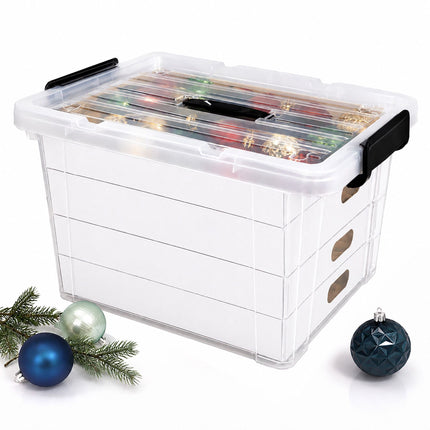 Christmas Bauble Storage Box with Carry Handle, 4 Levels, Transparent
