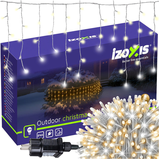 Ziemassvētku lāsteku lampiņas, 100 LED, 6m, silti baltas, IP44