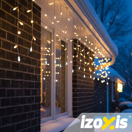 Ziemassvētku lāsteku lampiņas, 100 LED, 6m, silti baltas, IP44
