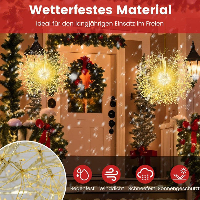 Ziemassvētku lampiņu komplekts ar 2 LED lodītēm Ziemassvētku lampiņu pakarināšanai ārā un iekštelpās, zelta krāsā