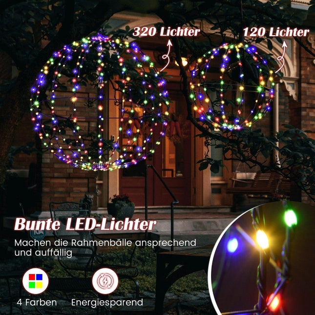 Ziemassvētku gaismas bumbiņu komplekts ar 2 LED bumbiņām pakarināšanai un novietošanai uz stacionārām Ziemassvētku lampiņām