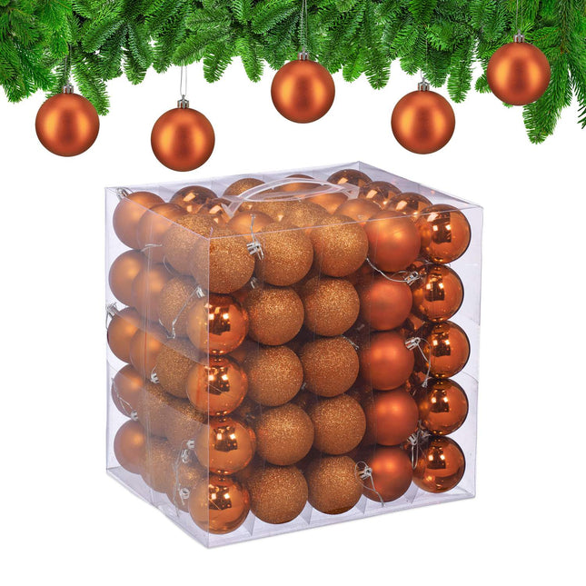 Ziemassvētku eglīšu rotājumu komplekts, 100 gabali, matēts/spīdīgs/mirdzošs