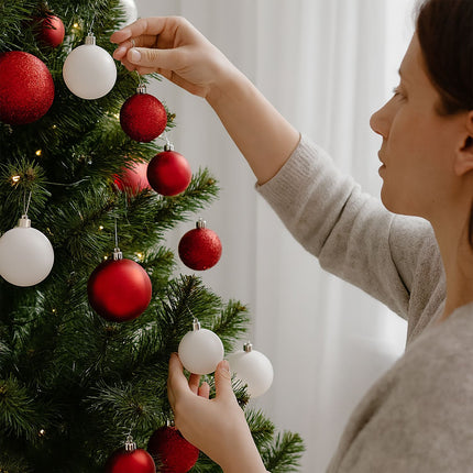 Ziemassvētku eglītes rotājumu komplekts, sarkans un balts, dažādas apdares