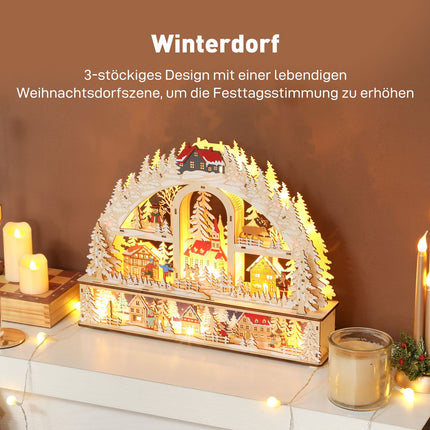 Ziemassvētku ciemats ar LED gaismiņām, 45 cm, koks