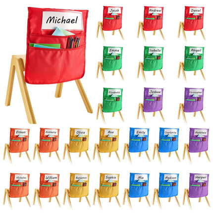 Classroom Chair Pockets, 24-Pack 14x15 in With Name Tags