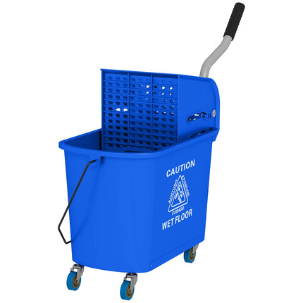 Tīrīšanas ratiņu mazgāšanas spainis mājsaimniecībai, 20 l, ar rotatoru un atdalītāju tīram netīram ūdenim, zils, 60 g x 27 platums x 70,5 augstums cm