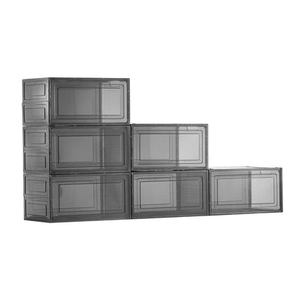 Clear Shoe Storage Boxes, 6-Pack, Magnetic Door, Fits Size 13