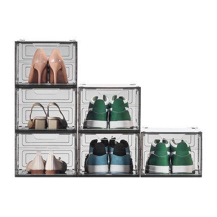 Clear Shoe Storage Boxes, 6-Pack, Magnetic Door, Fits Size 13