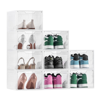 Clear Stackable Shoe Storage Boxes, 9-Pack, Magnetic Door, Fits US 13