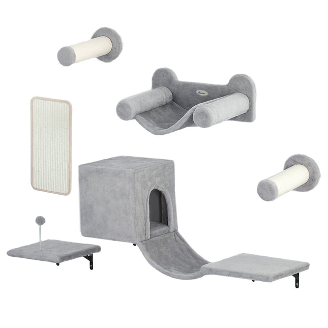 Cat Climbing Wall Set, 6-Piece with Condo & Hammock