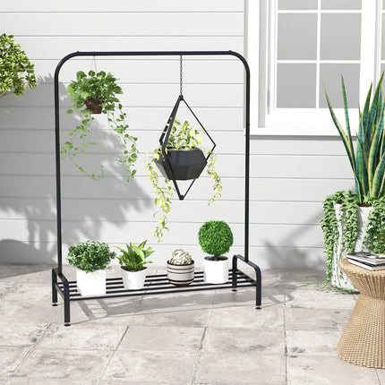 Drēbju pakaramais ar regulējamām kājām, drēbju stieņu un uzglabāšanas nodalījumu, 112 x 42 x 145 cm, melns