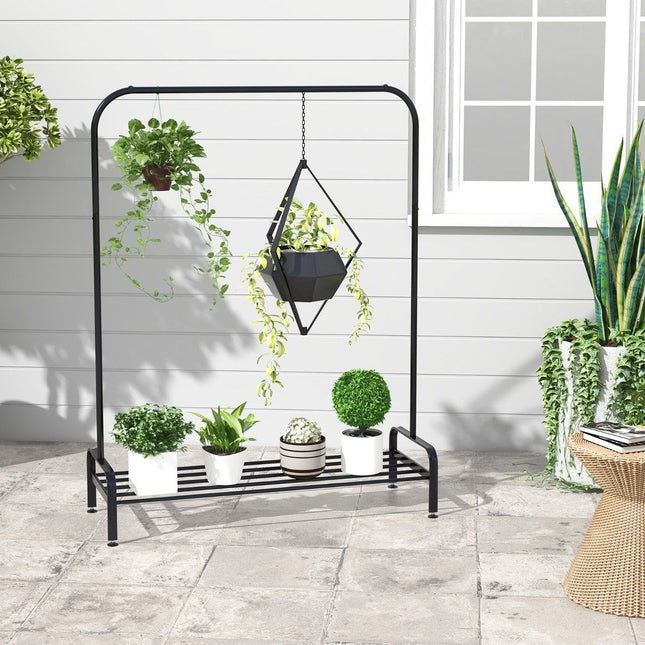 Drēbju pakaramais ar regulējamām kājām, drēbju stieņu un uzglabāšanas nodalījumu, 112 x 42 x 145 cm, melns