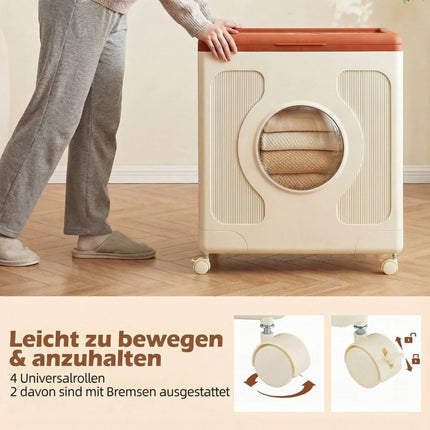 Apģērbu uzglabāšanas kaste ar vāku, riteņiem, 45 l, oranža