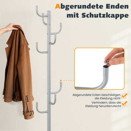 Mēteļu pakaramais, 175 cm, 8 āķi, regulējams augstums, sudrabs