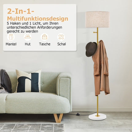 Mēteļu pakaramā stāvlampa, 5 āķi, E27 pamatne, kājas slēdzis