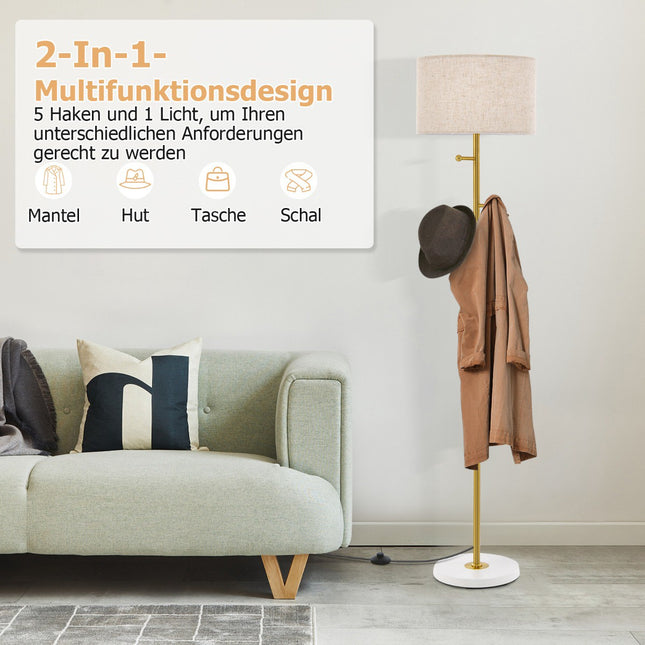 Mēteļu pakaramā stāvlampa, 5 āķi, E27 pamatne, kājas slēdzis