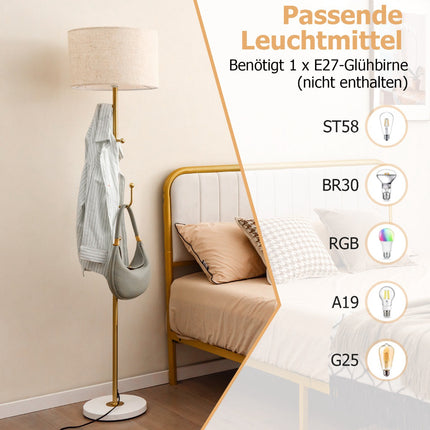 Mēteļu pakaramā stāvlampa, 5 āķi, E27 pamatne, kājas slēdzis