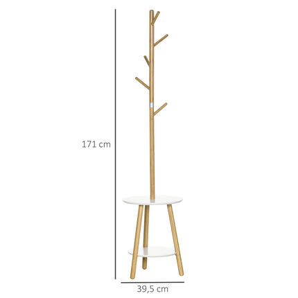 Clothes rack with 5 hooks & side table, 171 cm, natural/white