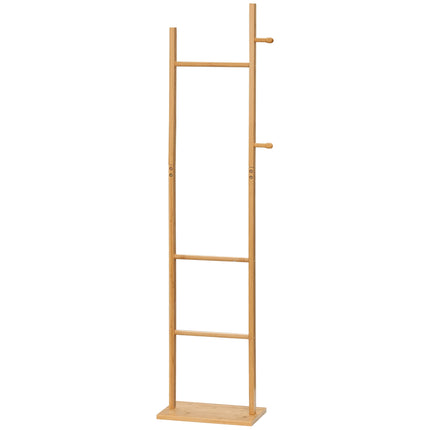 Mēteļu pakaramais ar 2 āķiem un 3 stieņiem cepurēm un drēbēm 36x24x168 cm, izgatavots no dabīga bambusa, priekšnamam un ieejai