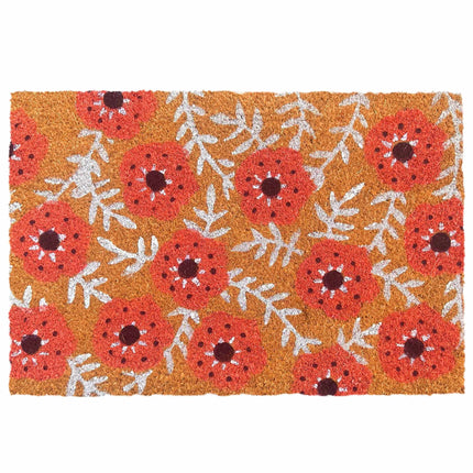Kokosšķiedras paklājiņš durvīm, botāniskais raksts, 60x40 cm