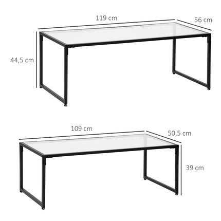 Kafijas galdiņu komplekts ar 2 sānu galdiņiem, kafijas galdiņš, ligzdošanas galdiņš, stikla galds, dīvāna galdiņš, viesistabas galds guļamistabai, tērauds, melns
