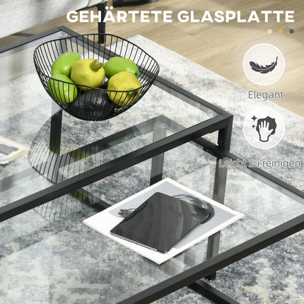 Kafijas galdiņu komplekts ar 2 sānu galdiņiem, kafijas galdiņš, ligzdošanas galdiņš, stikla galds, dīvāna galdiņš, viesistabas galds guļamistabai, tērauds, melns