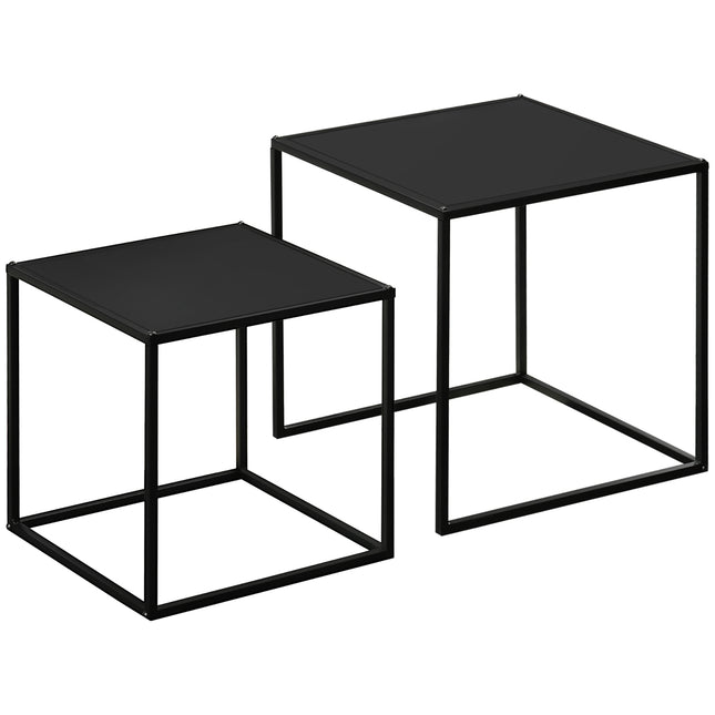 Kafijas galdiņu komplekts ar 2 sānu galdiņiem modernā dizainā, tērauda rāmis, līdz 10 kg, melns, 120x59x45 cm